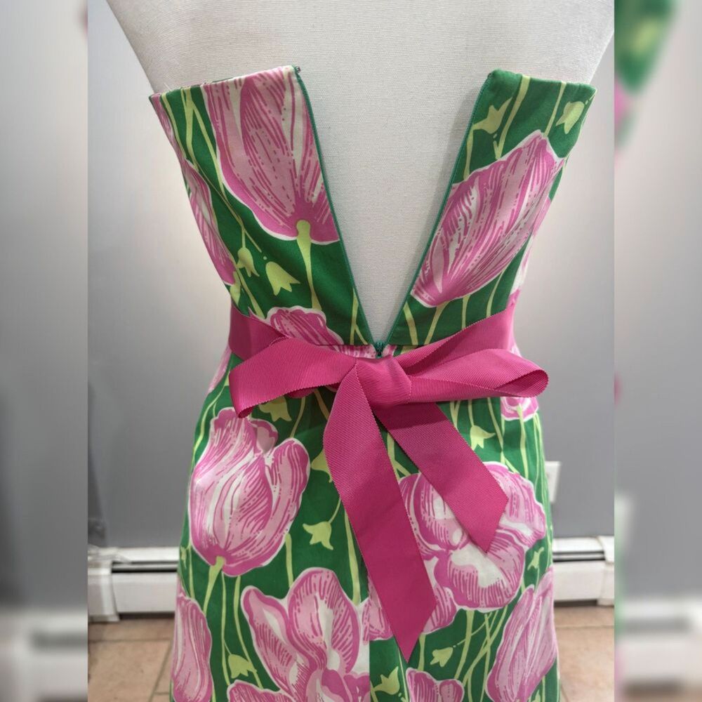 Green/Pink Lilly Pulitzer Vintage Strapless Tulip Print Dress Size 0 EUC - Picture 4 of 8